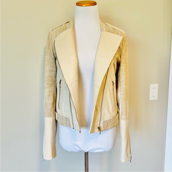 DANIER Italian Leather Moto Biker Coat Beige Tan Size XS - Picture 3 of 8